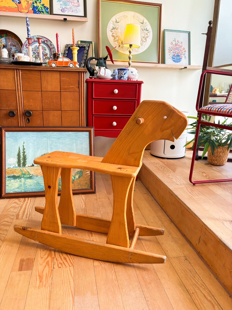 1960’s Hand Carved Wooden Rustic Rocking Horse 