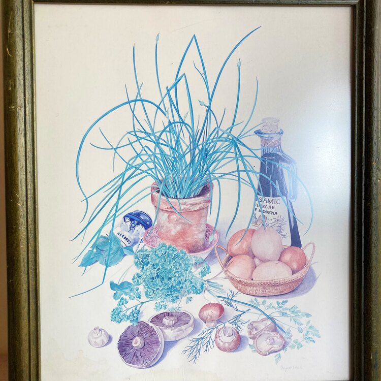 Vintage Art Print with Green Wooden Frame