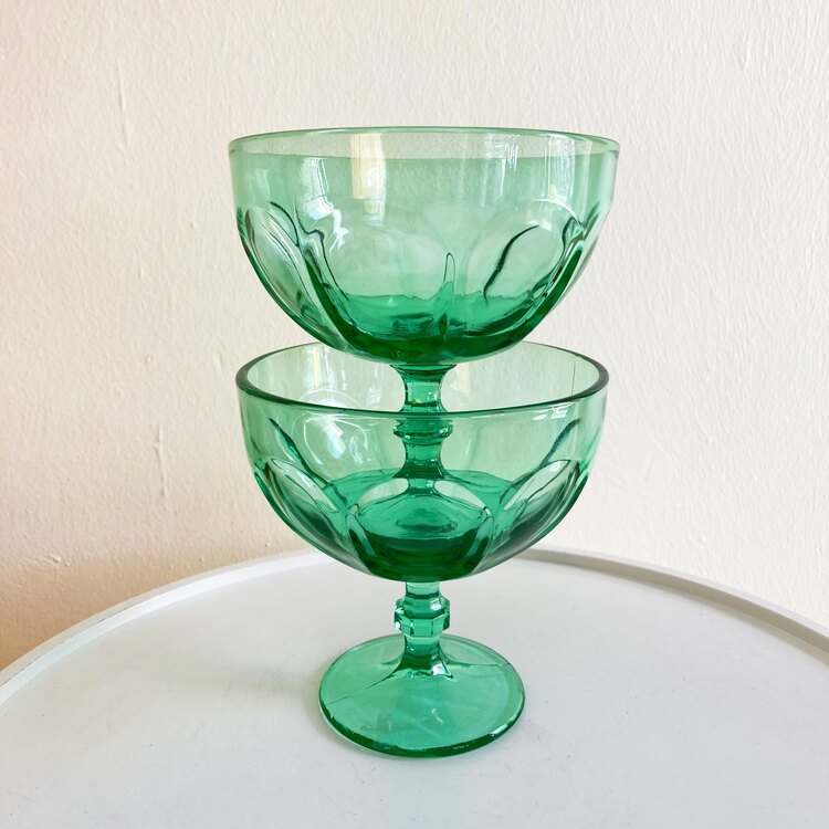 60’s Bartlett Collins Green Glass Dessert Cups 