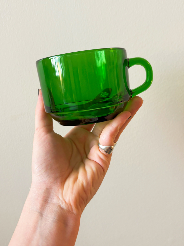 70’s French Emerald Green Glass Mugs