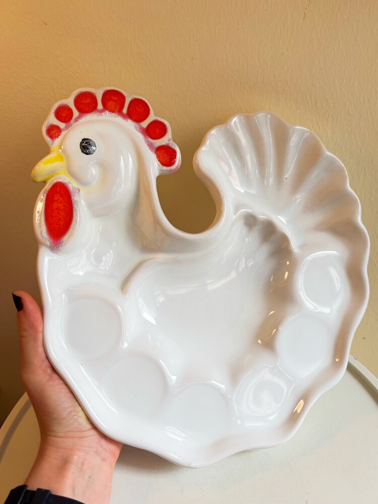 70’s Rooster Ceramic Snack Plate 
