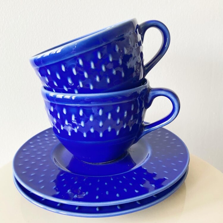 Cobalt Blue Glossy Ceramic Teacups 