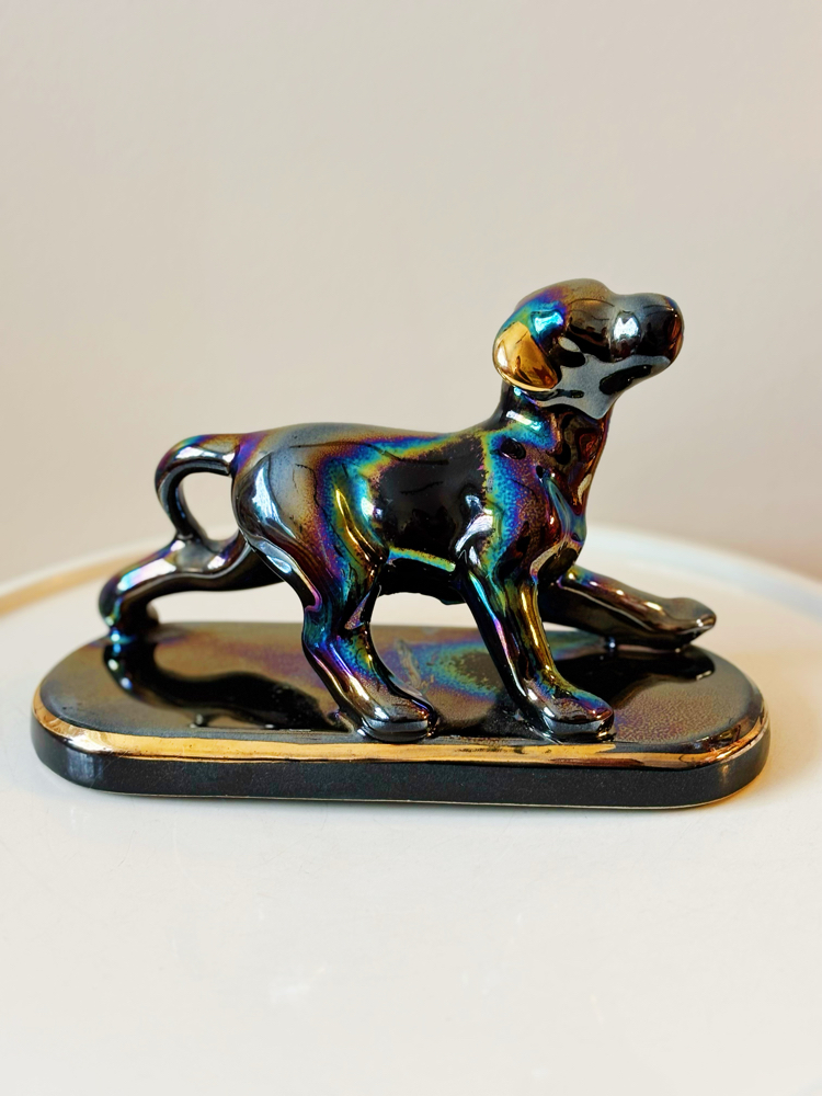 80’s Iridescent Ceramic Dog Figurine