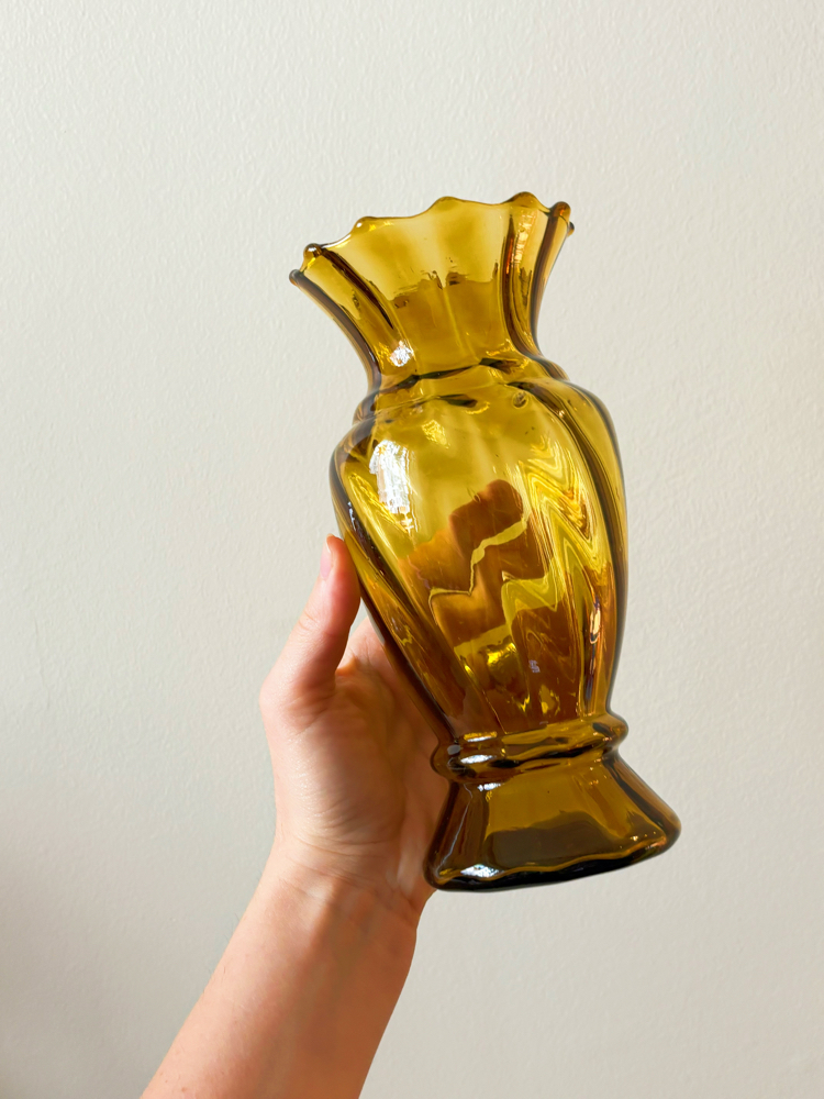 70’s Amber Handblown Glass Vase