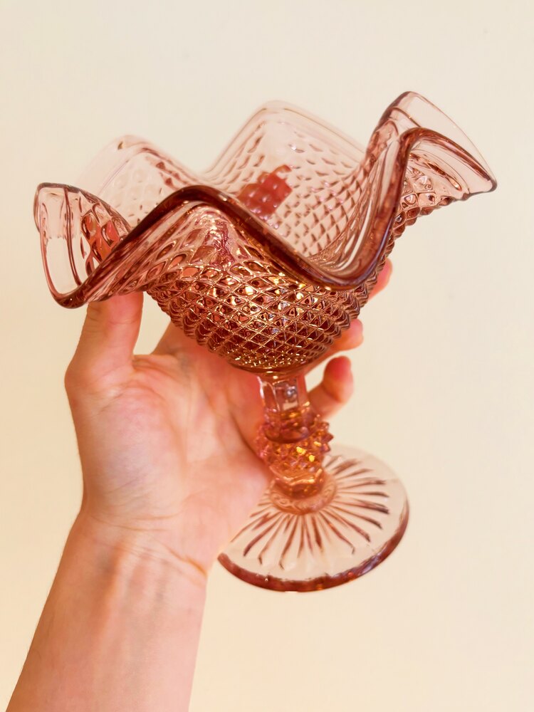 50’s Pink Ruffle Crystal Bowl