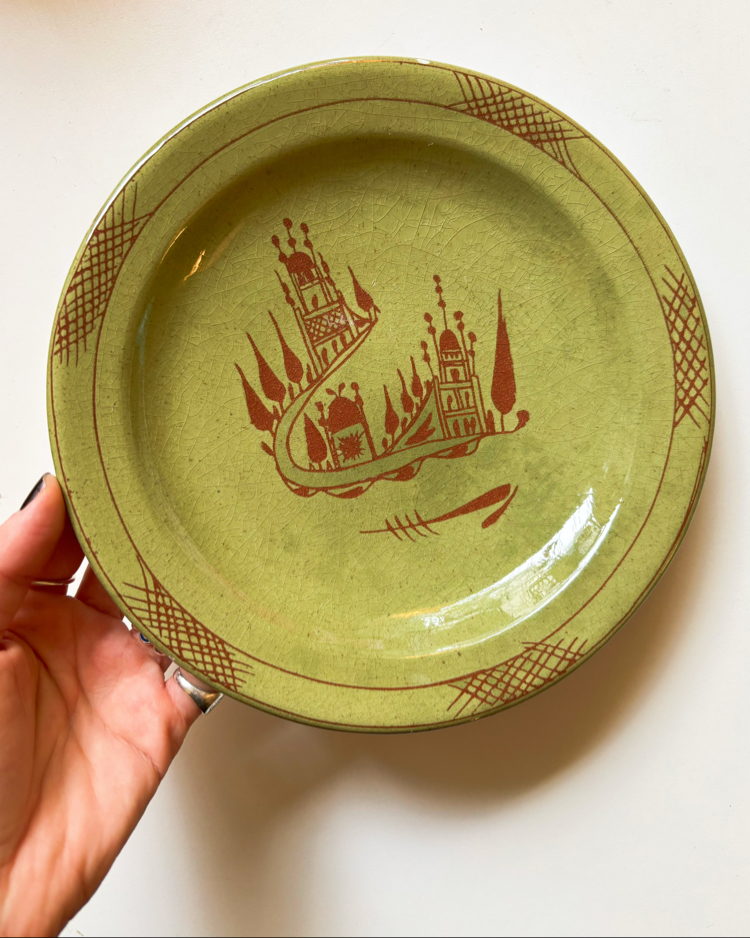 Olive Green Antique Wall Plate
