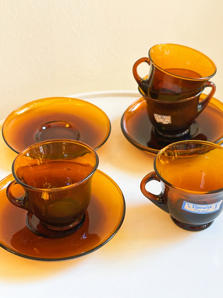 70’s Hand Blown Amber Glass Espresso Cups