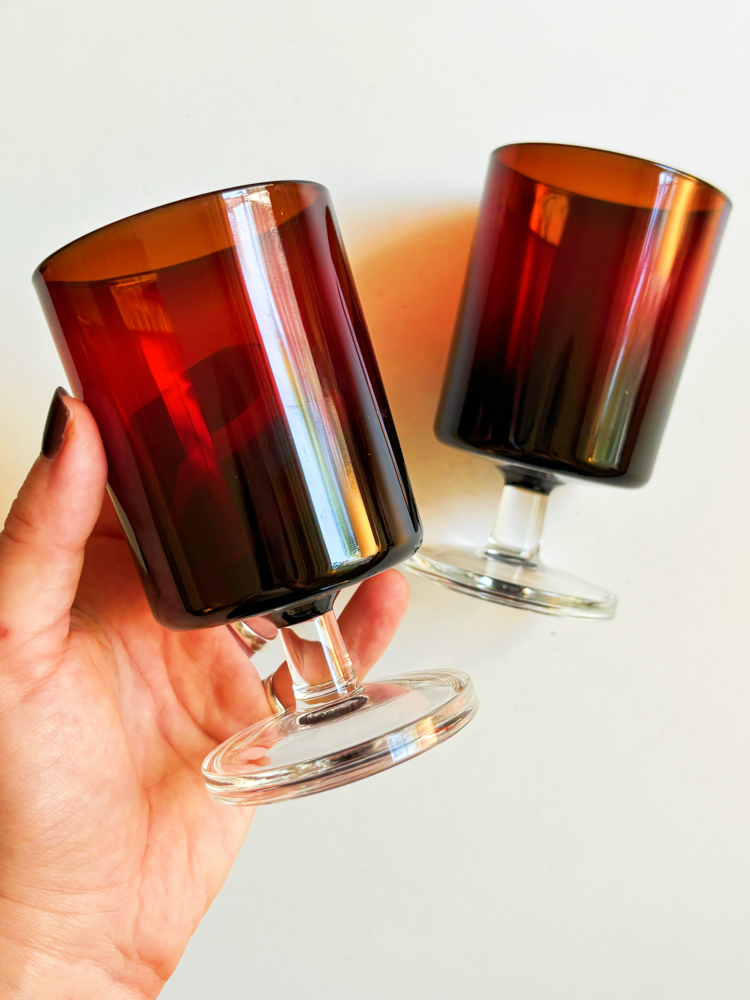80’s French Burgundy Glass Goblets