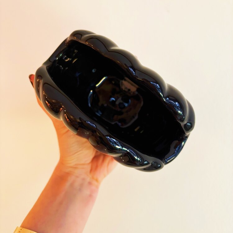 80’s Black Ceramic Seashell Vase 