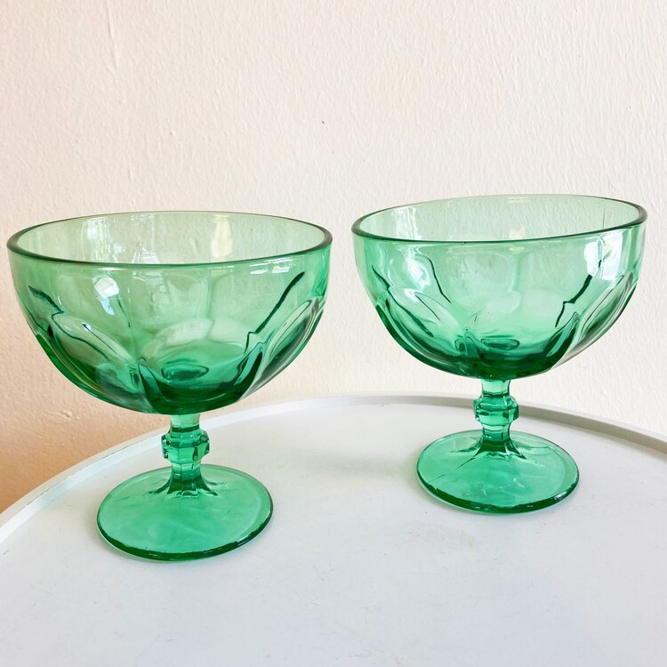 60’s Bartlett Collins Green Glass Dessert Cups 