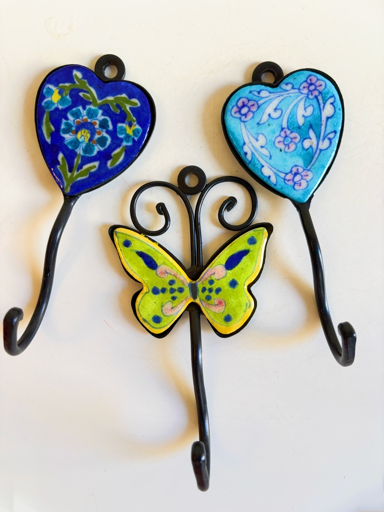 Handpainted Ceramic + Cast Iron Wall Hooks
