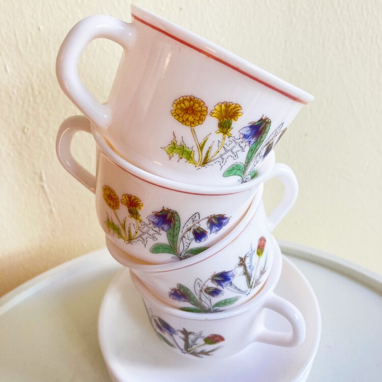 80’s White Opaline French Cups 