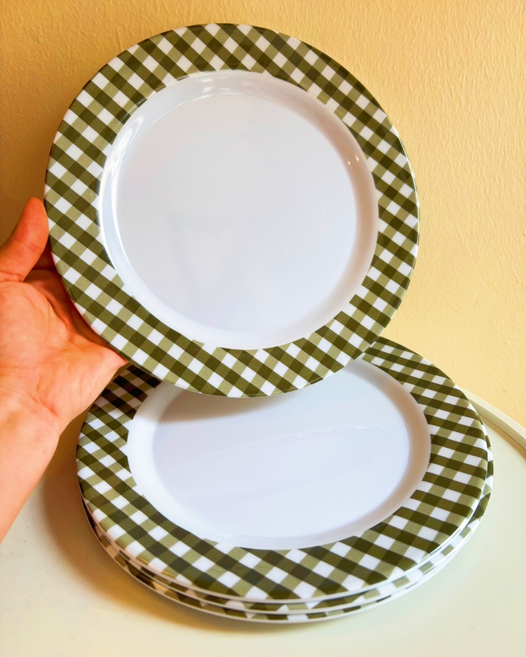 70’s Deadstock Green Gingham Melamine Plates 