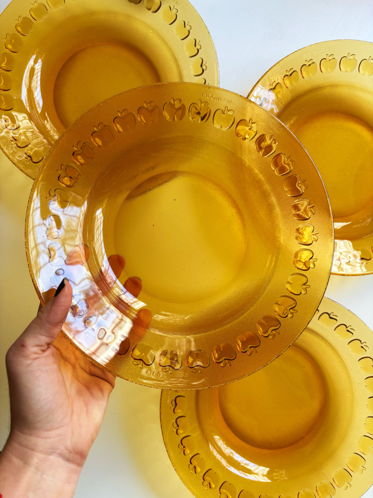 70’s Apple Embossed Amber Glass Deep Plates 