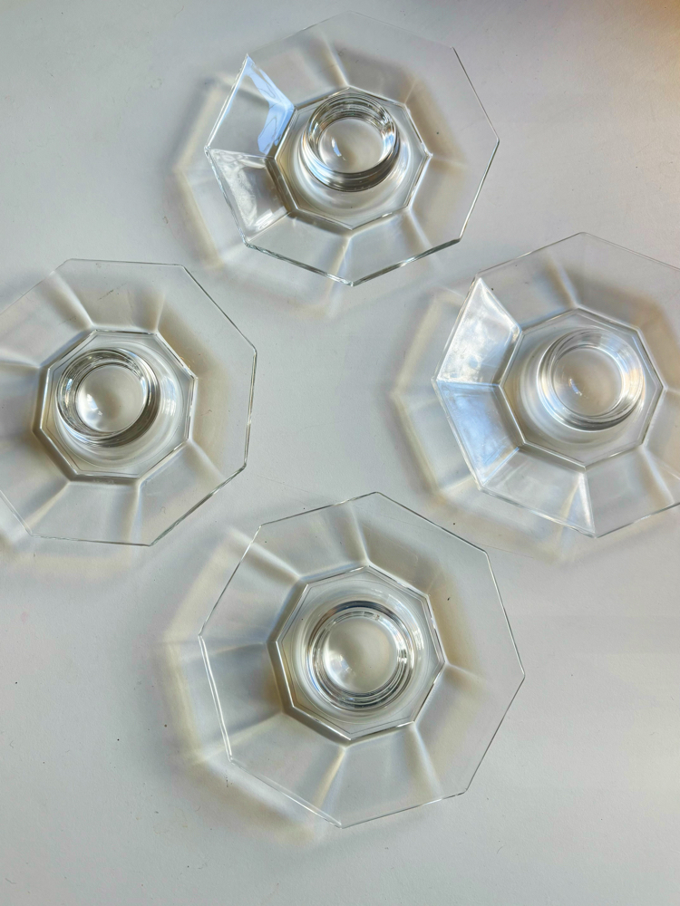 80’s French Clear Glass Octagonal Egg Cups