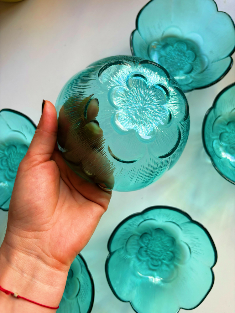 80’s Turquoise Flower Shaped Glass Bowls 