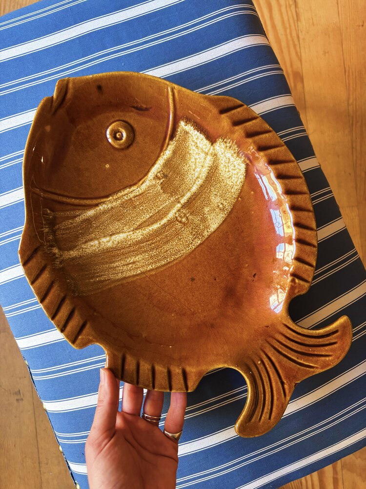 70’s Fish Shaped Handmade Terra Cota Plate 