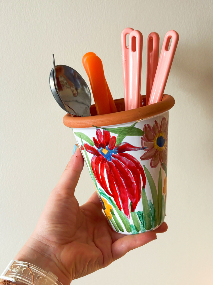 Italian Handmade Ceramic Floral Utensil Cups