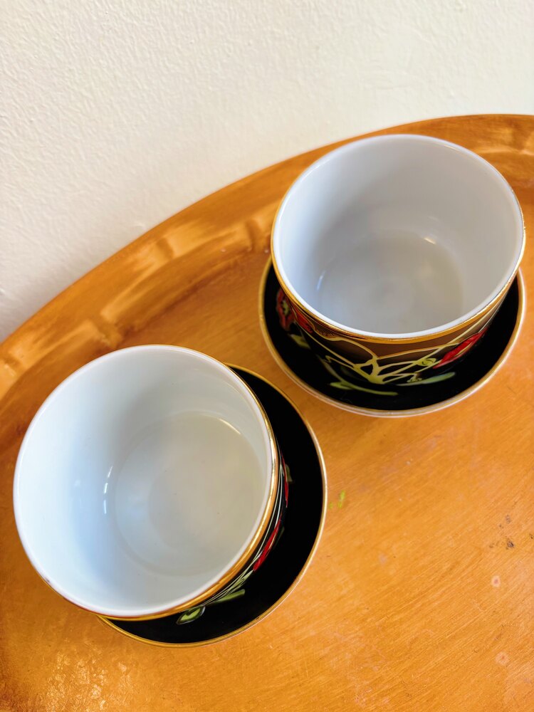 70’s Hand Painted Poppy Cups and Plates