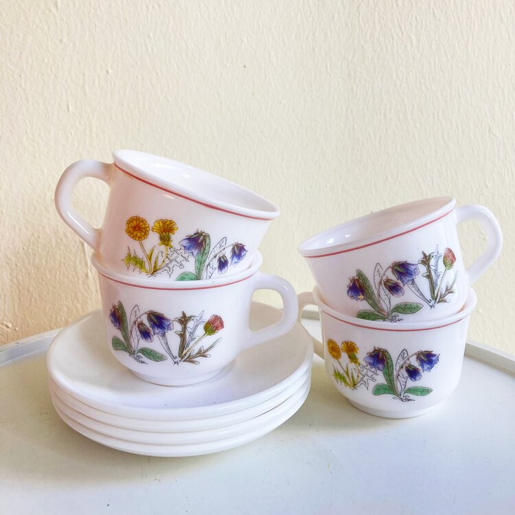 80’s White Opaline French Cups 