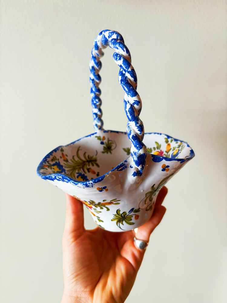 70’s Italian Hand Painted Ceramic Basket 
