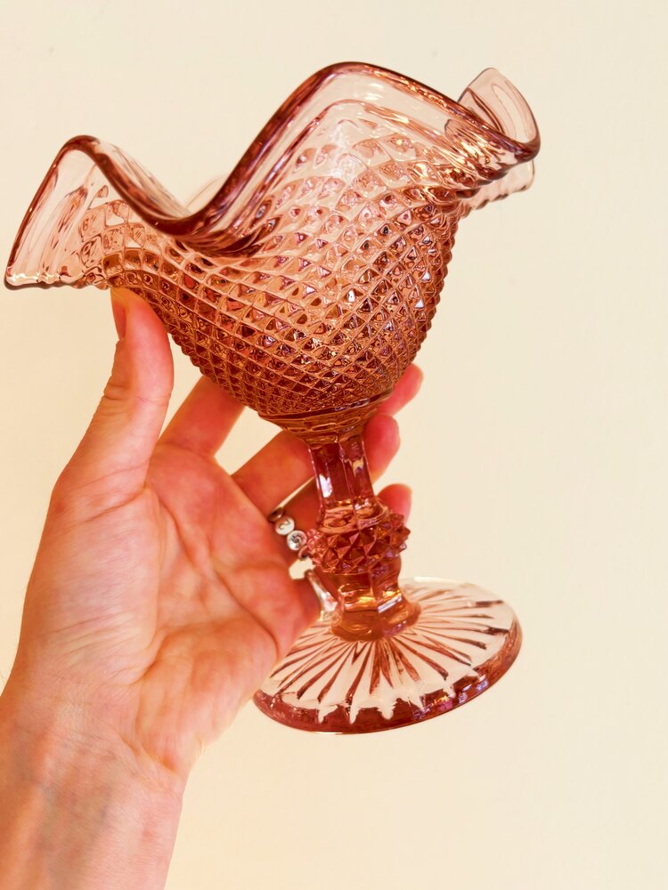 50’s Pink Ruffle Crystal Bowl