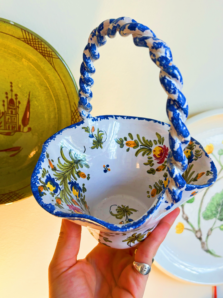 70’s Italian Hand Painted Ceramic Basket 