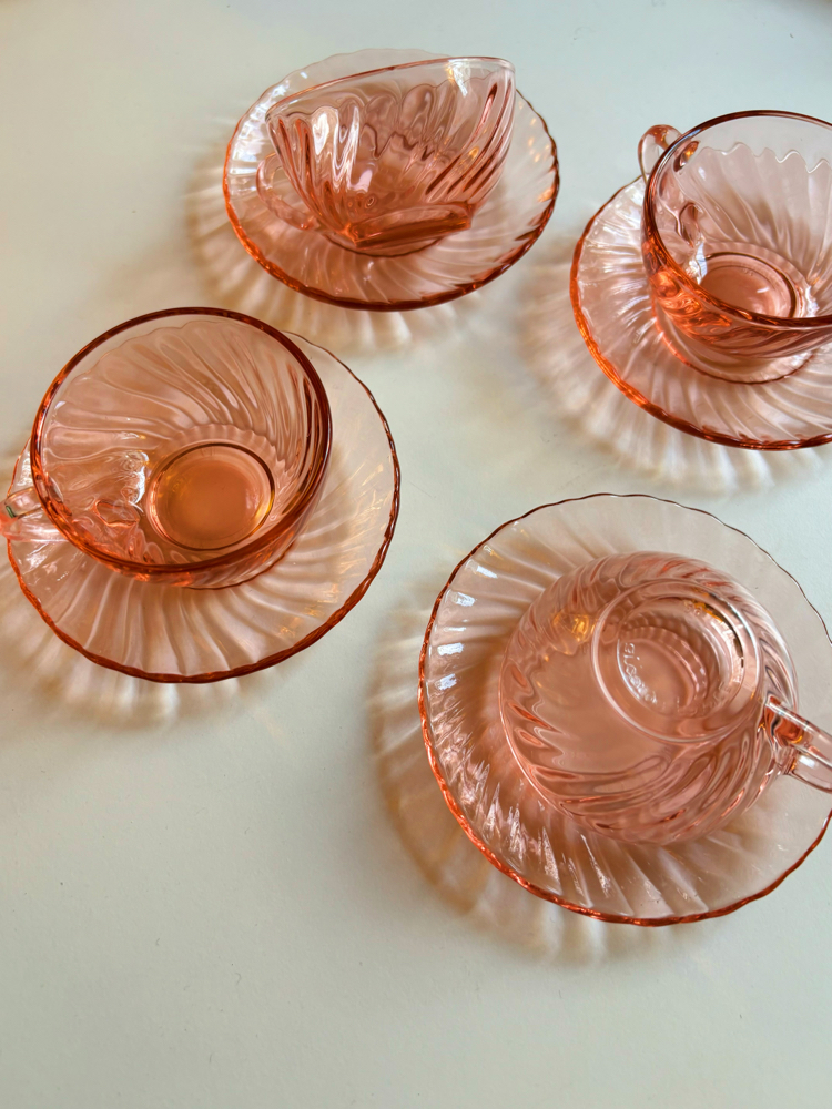 80’s French Arcoroc Rose Swirl Espresso Cups 