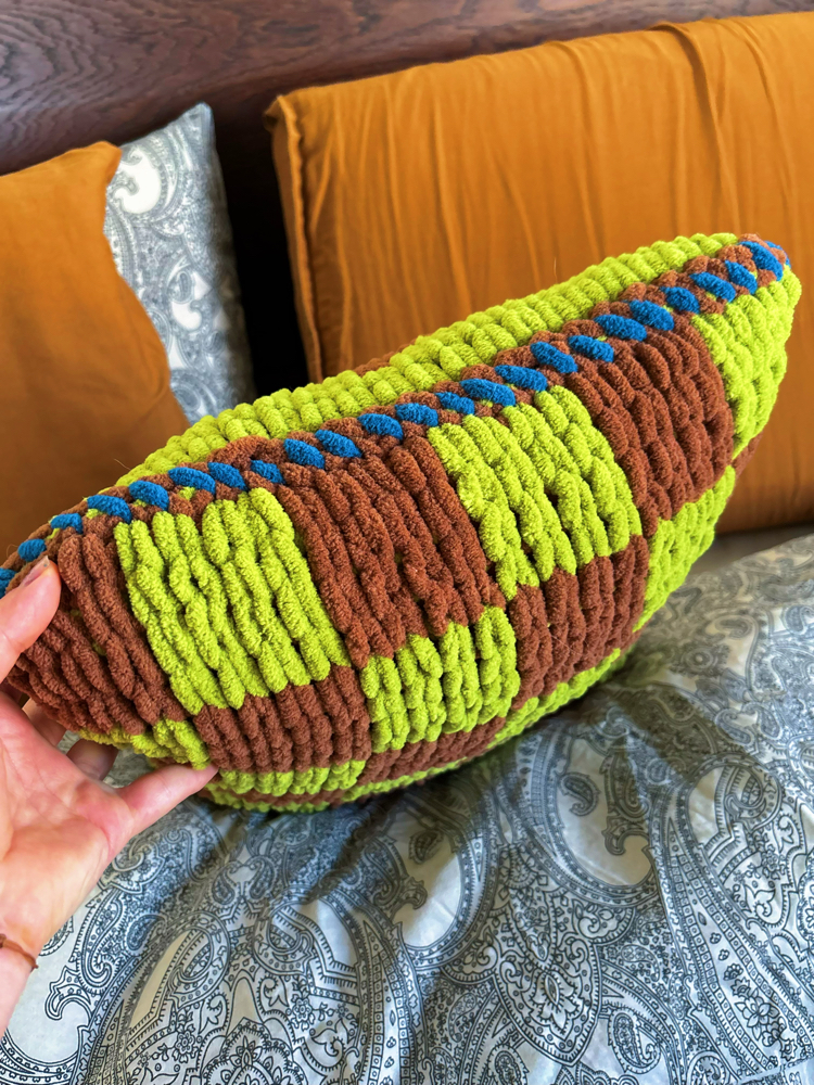 Hand-Knitted Brown Dog Cushion