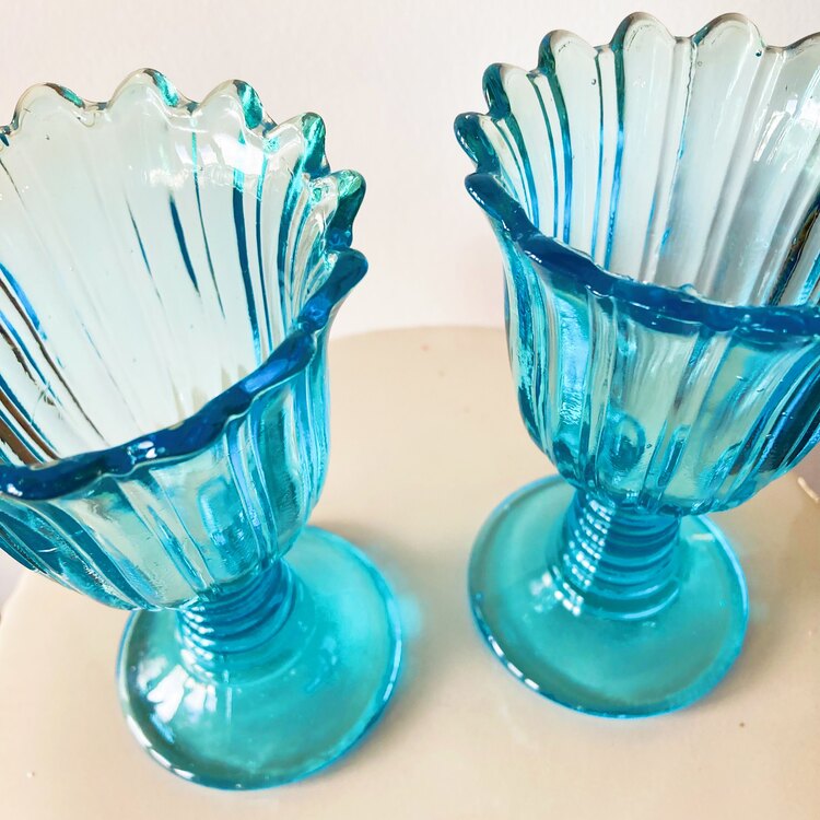 Blue Glass Flower Shaped Goblets