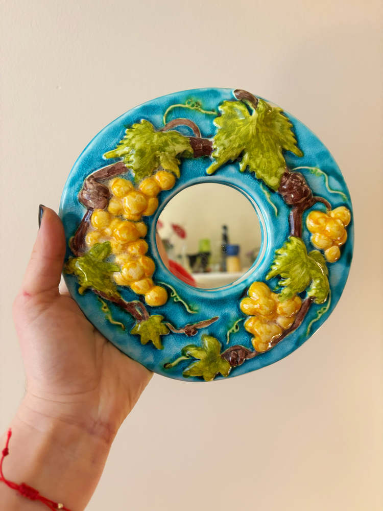 Grapes Embossed Handmade Ceramic Wall Mirror 