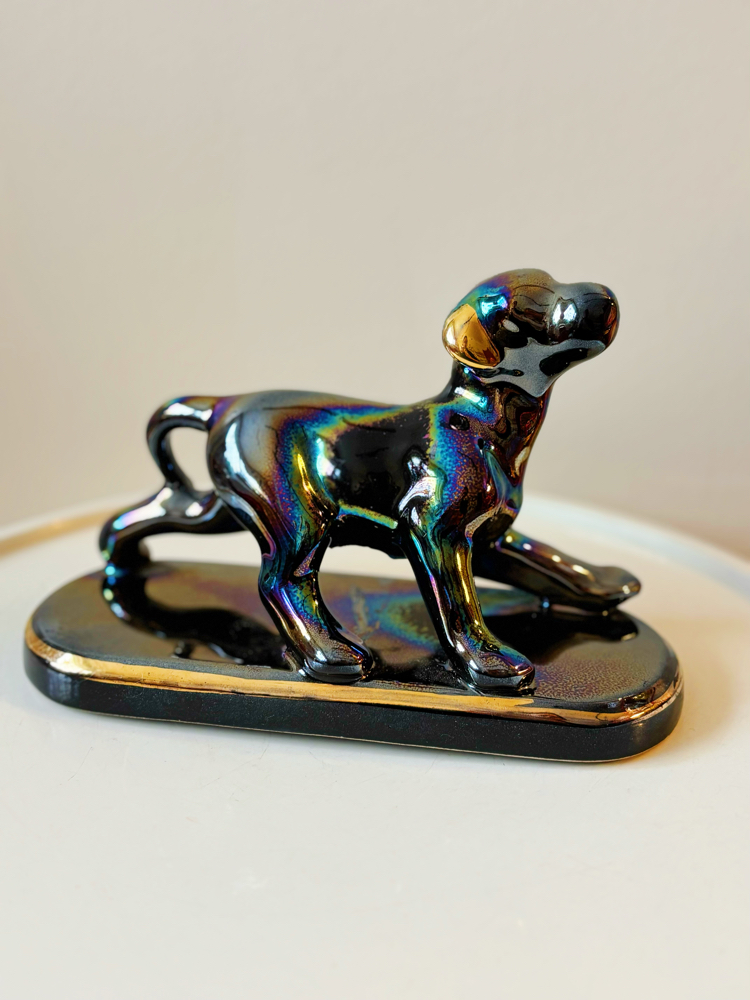 80’s Iridescent Ceramic Dog Figurine