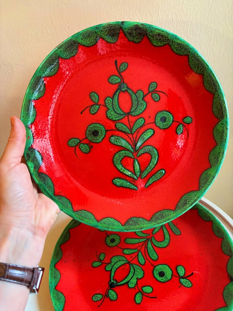 70’s German Tomato Red Ceramic Plates
