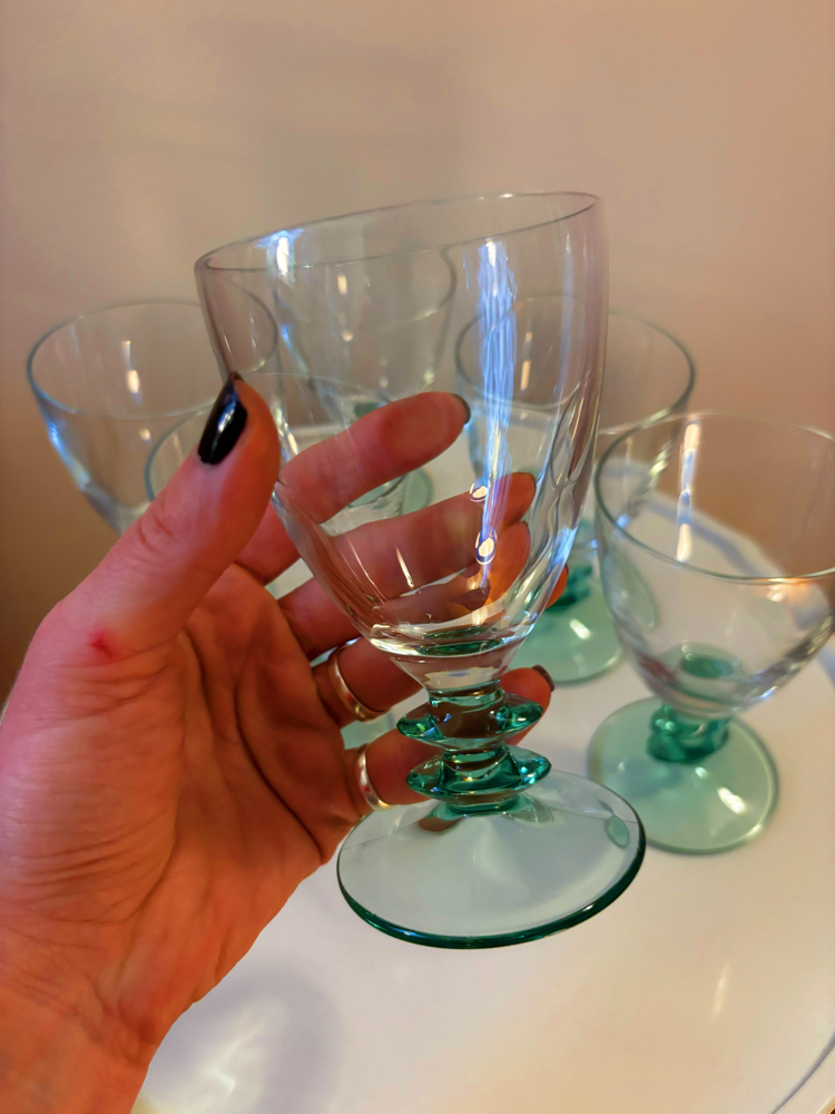 French Luminarc Goblets with Turquoise Stem 