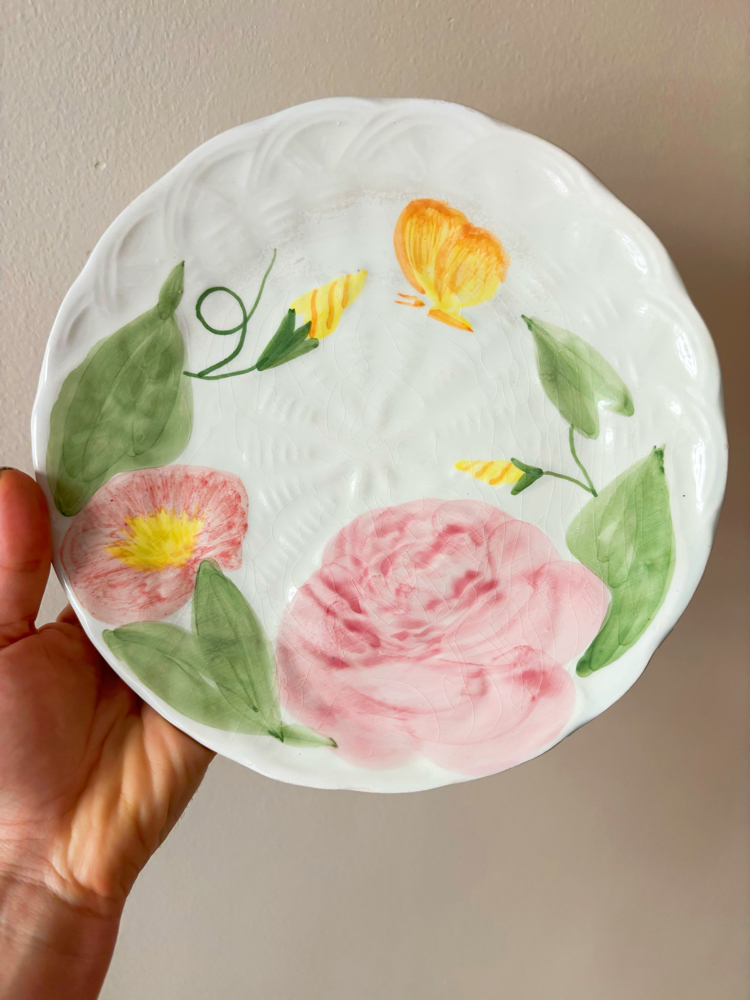 Flower Embossed Ceramic Mug + Plate Set 
