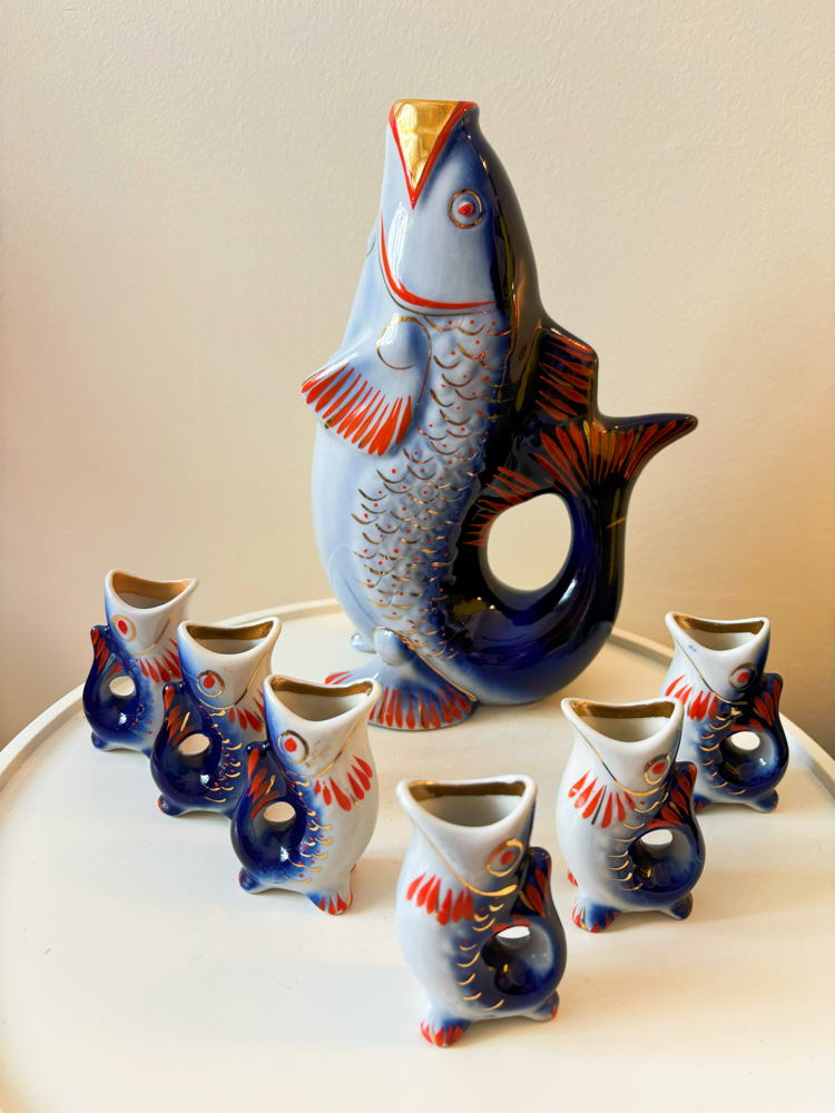 70’s Russian Fish Shaped Porcelain Liquor Set