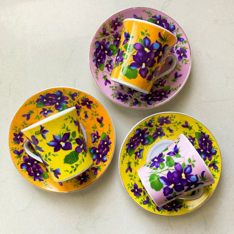 Irish Porcelain Floral Espresso Cups 