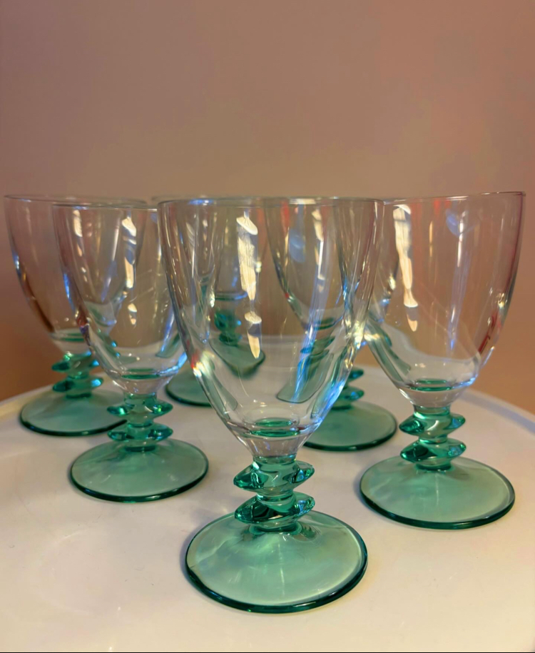 French Luminarc Goblets with Turquoise Stem 