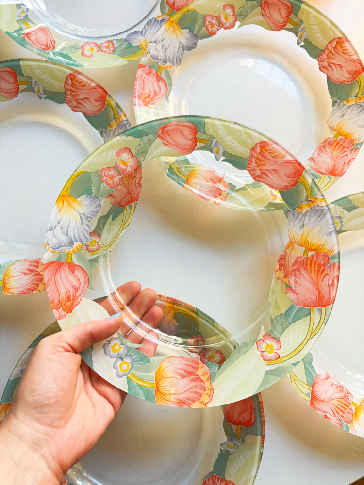 French Arcopal Floral Glass Plates