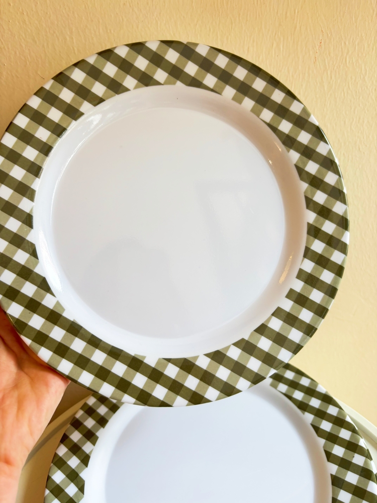 70’s Deadstock Green Gingham Melamine Plates 
