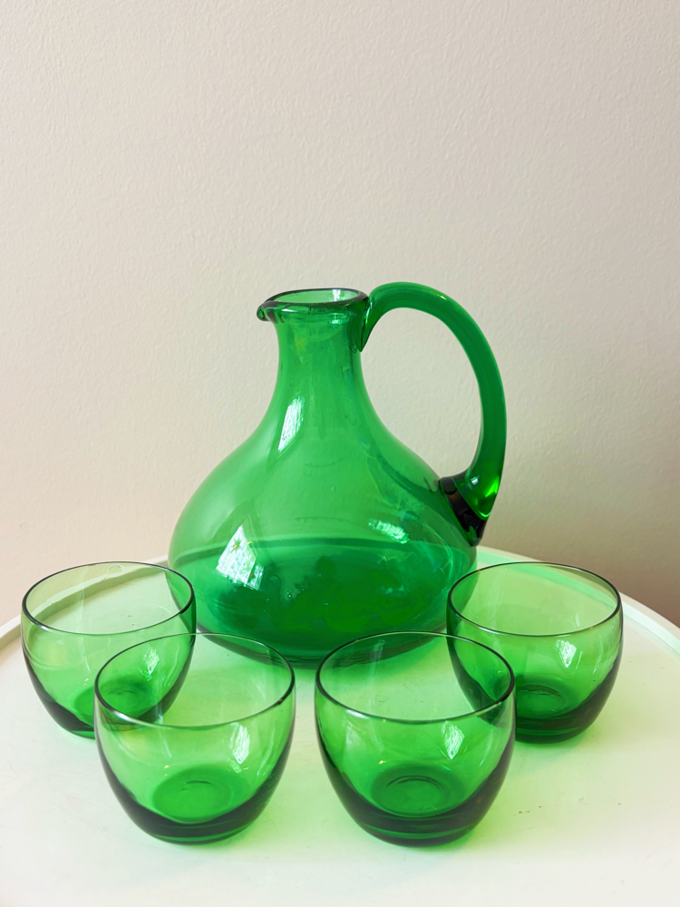 1960’s Emerald Green Glass Liquor Set 