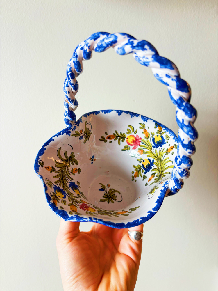 70’s Italian Hand Painted Ceramic Basket 