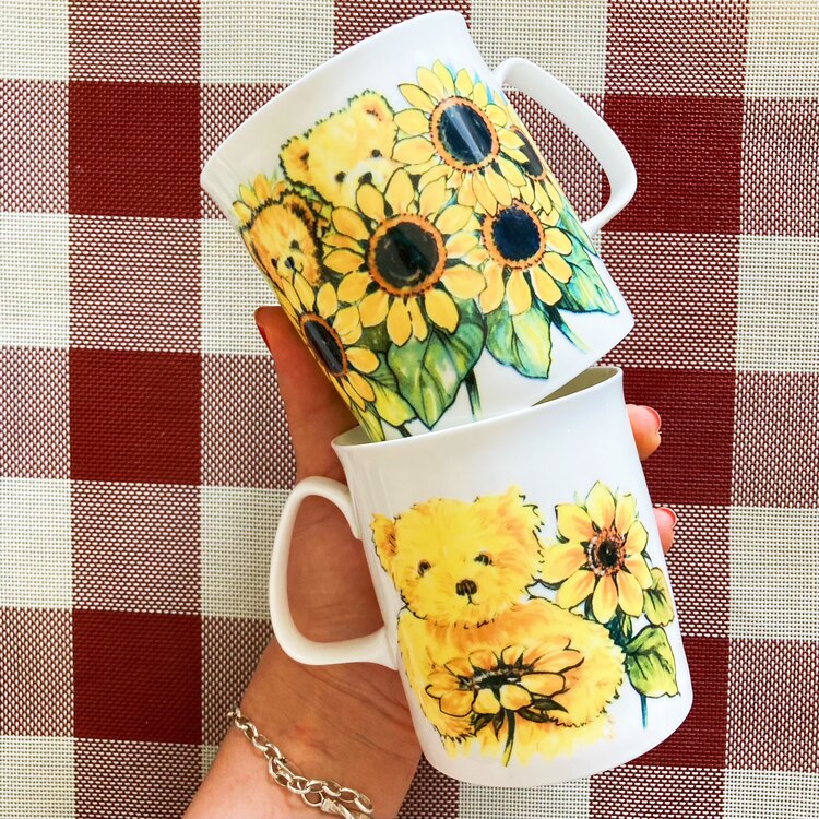 English Porcelain Teddy Bear Mugs 