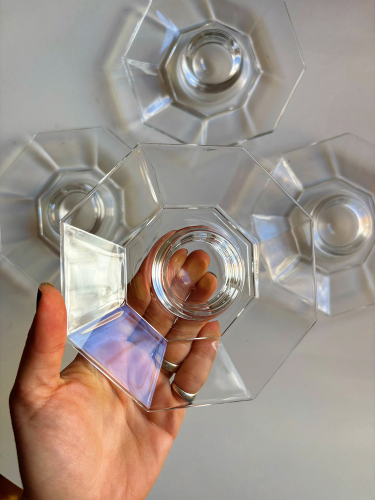 80’s French Clear Glass Octagonal Egg Cups