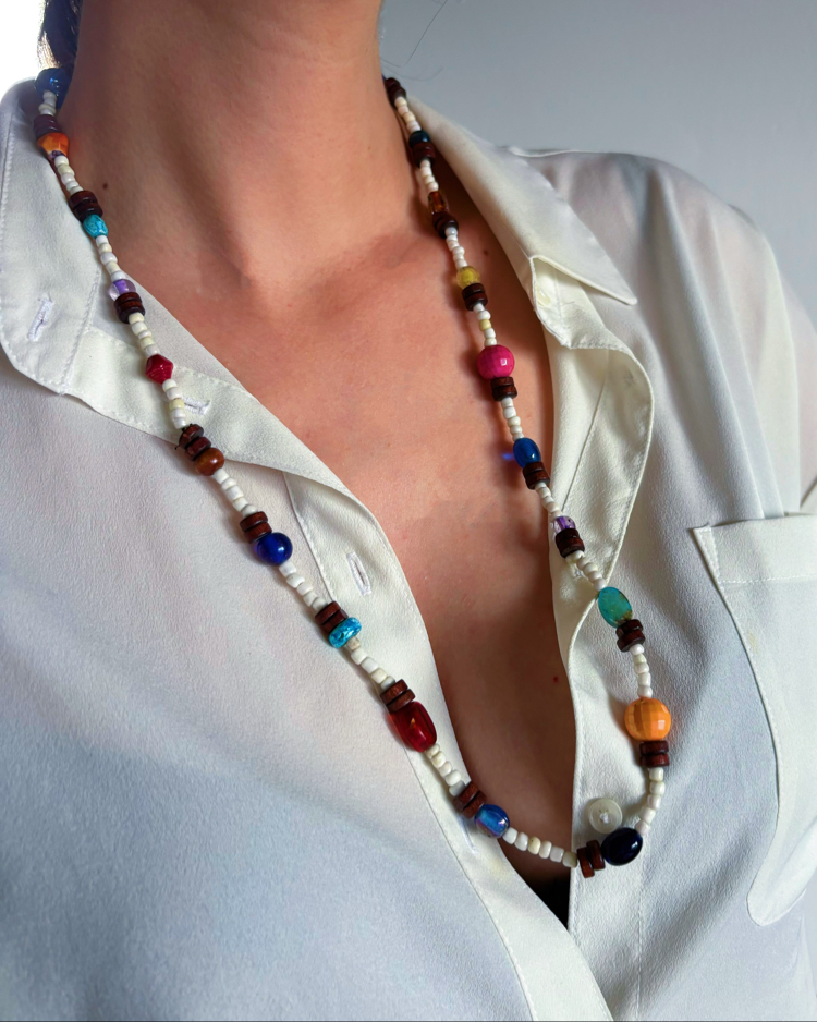 Vintage Necklace with Gemstones and Glass Beads