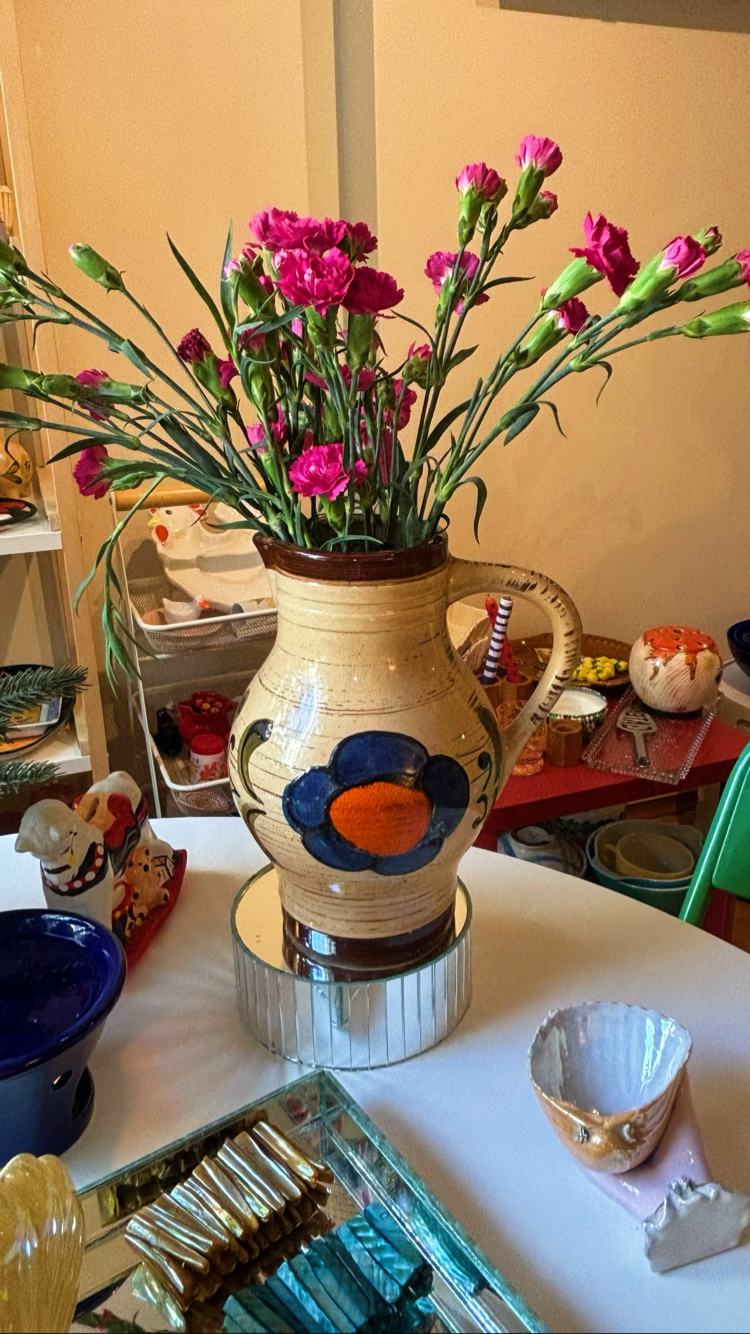 70's German Floral Ceramic Jug Vase  