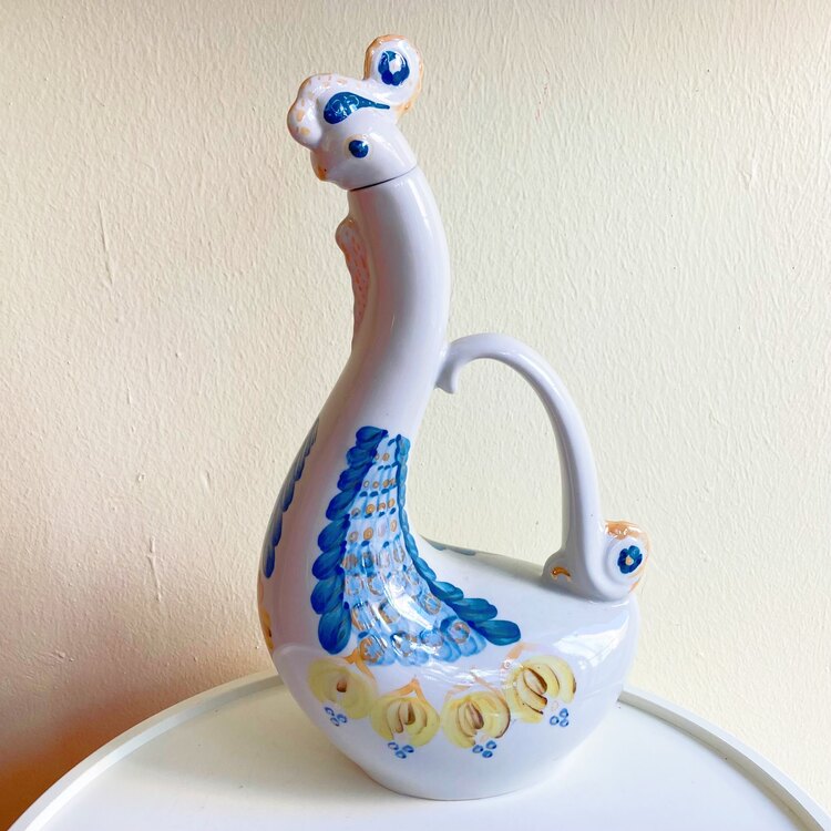 70’s Handmade Polish Porcelain Bird Carafe  