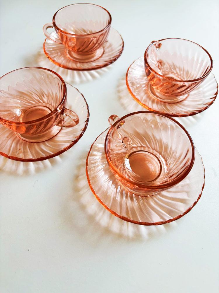 80’s French Arcoroc Rose Swirl Espresso Cups 