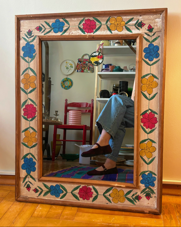 1950’s Anatolian Hand Painted Wooden Mirror