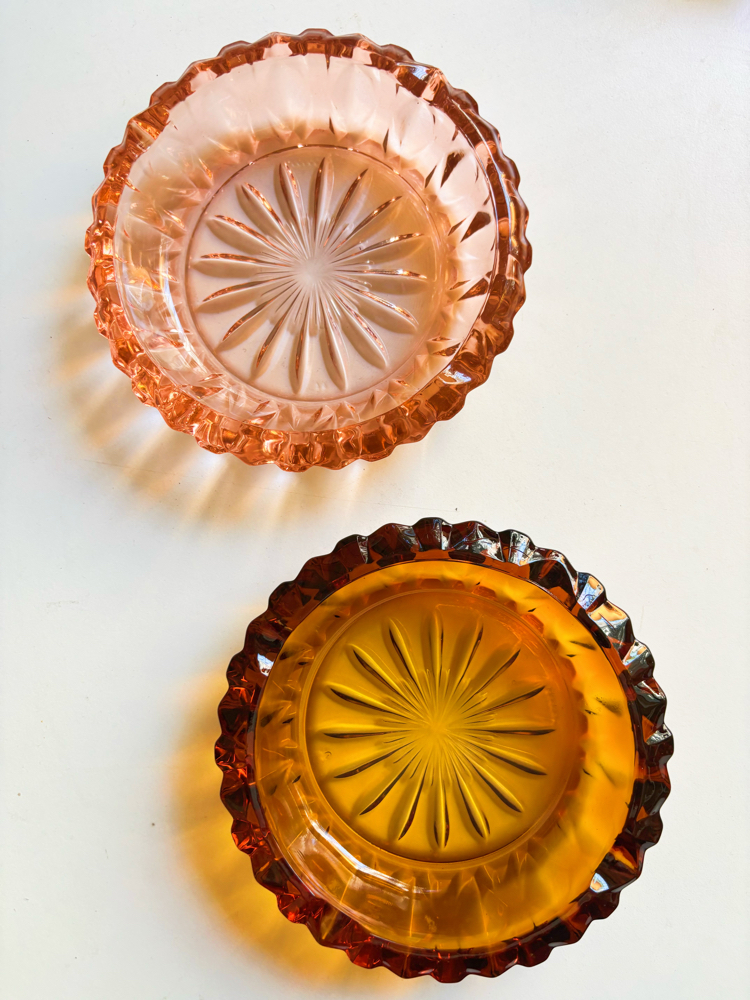 80’s French Pink & Amber Ashtrays 